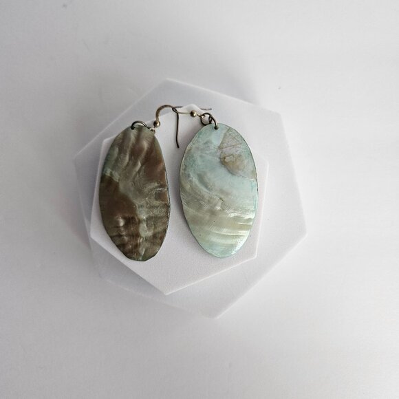 Natural Abalone Shell Earrings - Dangle – Iridescent Coastal Boho Style - Picture 2 of 11